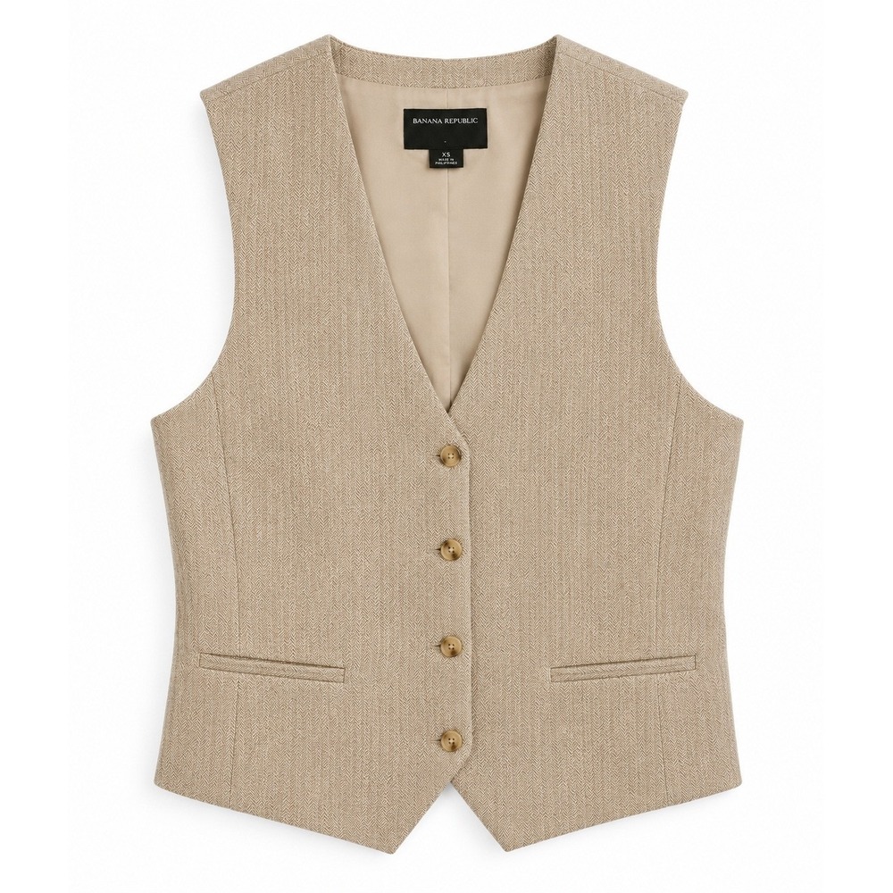 ASOS Design Vest Men's Beige Textured Button Front Size 42R Classic Waistcoat